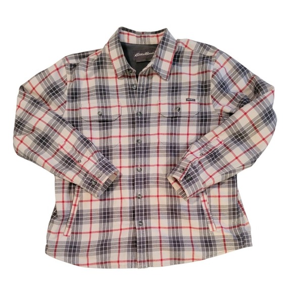 Eddie Bauer Other - Eddie Bauer Mens Flannel Lined Shirt Jacket‎ Plaid Red Gray XL
